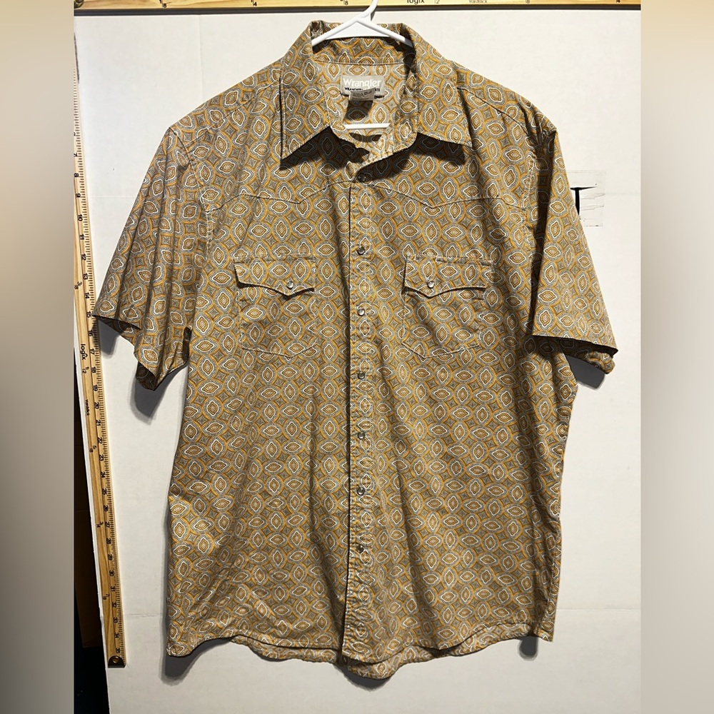 Wrangler Wrancher Mens XLTPearl Snap Shirt Orange Bandana Pattern Western Cowboy